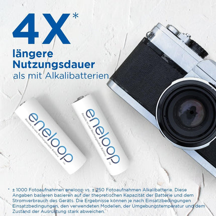 eneloop, AA/Mignon + AAA/Micro NI-MH laetav aku, 8 tk pakis, mahutavus min. 2000 + 800 mAh, kasutusvalmis NI-MH laetavad akud, laetav kuni 2000 korda, plastvaba pakend, standardne, valge