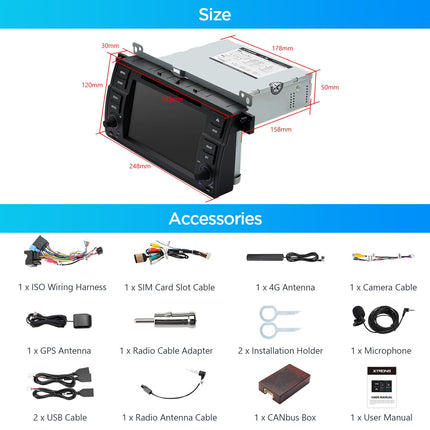 XTRONS 7-tolline Android 14 autoraadio autostereo multimeediapleier Octa Core 4+64GB BMW E46 M3 jaoks sisseehitatud 4G LTE güroskoopandurid automäng AKM DSP GPS Bluetooth WiFi DVD valikuline DAB OBD TPMS DVR