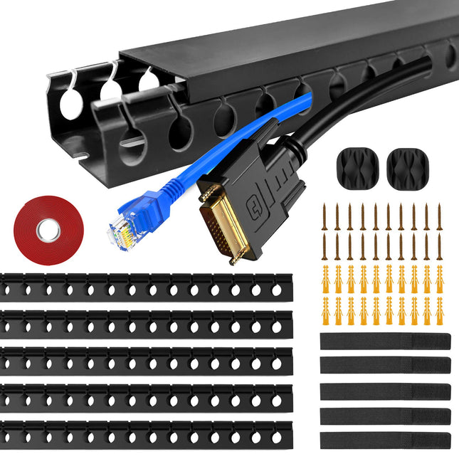Pack of 5 cable ducts, cable management desk cable covers hiding for office and home, black, 37 * 4 * 2.5 cm