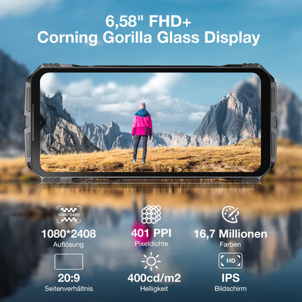 DOOGEE S Cyber ​​Android 14 Outdoor Mobile Phone 10800mAh, 20GB(8+12)+256GB Outdoor Smartphone without Contract 6.6'' FHD+ Octa-Core 50MP+16MP Waterproof Construction Site Mobile Phone, 4G Dual SIM/IP68/OTG/NFC/GPS 2024