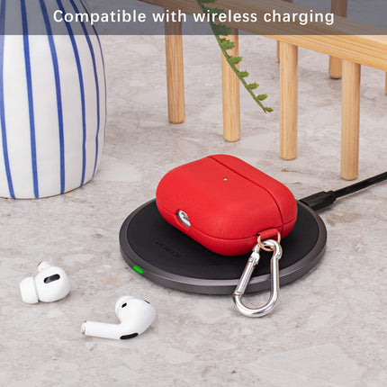 Haobobro [Nappa Series] AirPods Pro Case with Lanyard and Carabiner - AirPods Pro Leather Case Genuine Leather Case - AirPods Pro Protective Case Leather Case - AirPods Pro Leather Case - Red