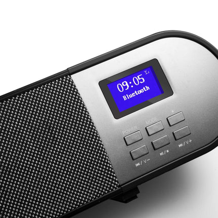 Technaxx DAB+ heliriba TX-139 - 7 LED-taustavärvi, DAB+, FM-raadio, Bluetooth V5.0, HDMI ARC, USB, AUX-IN, kella- ja äratusfunktsioon, LCD-ekraan, kaugjuhtimispult, TV, muusika, heli, mobiiltelefon, tahvelarvuti, raadio