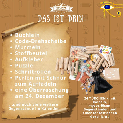 Escape Experience Advent Calendar - Cleopatra's Treasury: Puzzles for 24 days. The Escape Advent Calendar success with mysterious objects