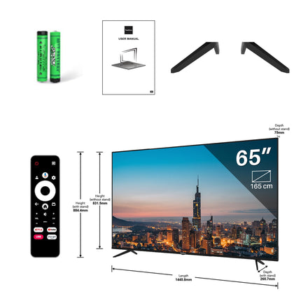 TEEVIEW TV65QQG-EU 55" Google Smart QLED 4K UHD TV, Wi-Fi, Bluetooth, 3x HDMI, Triple Tuner, Voice Control, Integrated Streaming Apps