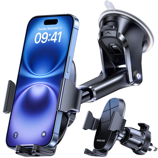 Miracase autotelefonihoidja universaalne [tugev iminapp ja metallkonks] autotelefonihoidja ventilatsioonile, armatuurlauale, esiklaasile, telefonihoidja iPhone'ile, Samsung Galaxy'le, kõigile nutitelefonidele