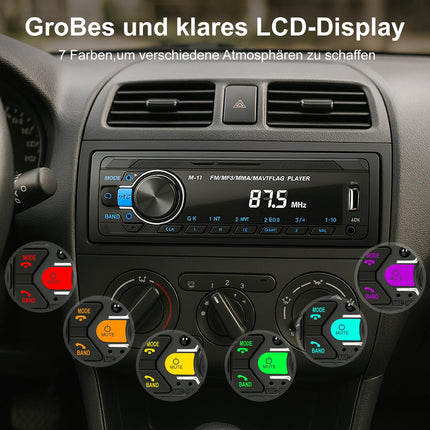 Autoraadio Bluetooth 5.0, FM/AM/7 värvitooniga autoraadio Bluetooth käed-vabad süsteemiga, 1 DIN autoraadio 2 USB/AUX/SD/MP3 mängija puldiga, iOS/Android tugi