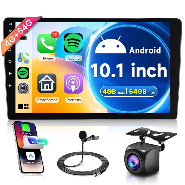4G+64G Wireless Carplay Android 13 Car Radio 2 Din with Wireless Android Auto GPS Navigation WiFi 10.1 Inch Touchscreen Car Radio with Mirror Link Bluetooth FM/RDS Radio 32 EQ Steering Wheel Control Rear View Camera