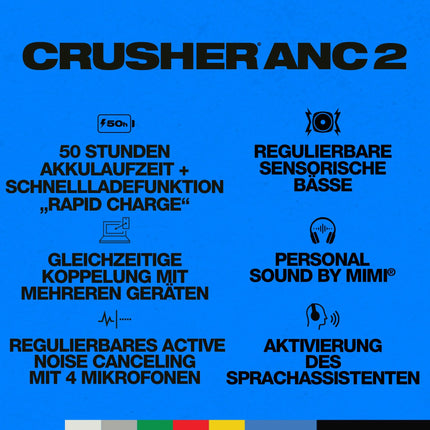 Skullcandy Crusher ANC 2 kõrvaklapid mürasummutusega juhtmevabad kõrvaklapid sensoorse bassiga, 50-tunnise akueaga, Skull-iQ, Alexa toega, mikrofoniga, Bluetooth-ühilduvusega - mustad