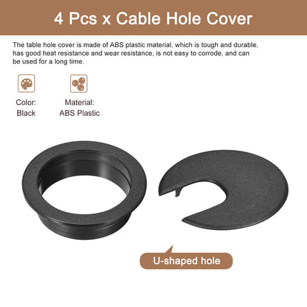 sourcing map 50mm ABS Desk Cable Hole Cover Grommet Hole Cover for Office Computer Desk Wire Organizer Black 4 Pack