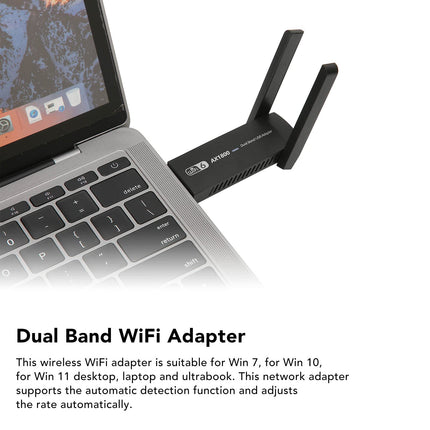 USB-võrgukaart, USB3.0 2,4 GHz kuni 5,0 GHz WiFi 6 adapter, kiire 1800 Mbps kahesageduslik ühendus, tugi AX1800 Mbps MU MIMO WiFi adapter arvutile, lauaarvutile ja sülearvutile