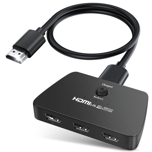 NEWCARE HDMI-lüliti 3 sisse ja 1 välja koos 2,6 jala pikkuse HDMI-kaabliga, 4K@60Hz HDMI-lüliti, 3-pordiline HDMI-jaotur, mis toetab Dolby Atmos HDR10-t