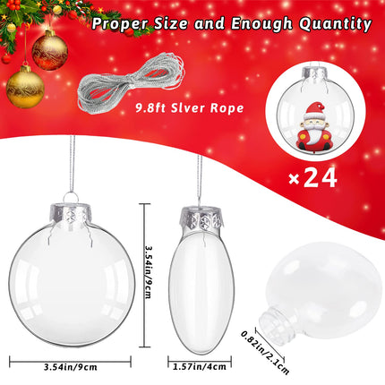 KIMOBER 24 Pieces Plastic Disc Ornaments, 3.5 Inch Transparent Flat Ball Fillable Hanging Ornament Ball for DIY Crafts Christmas Tree Decoration