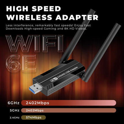 CINAMON USB WiFi mälupulk arvutile, AX5400 WiFi 6E WiFi adapter arvutile Windows 10/11 jaoks, kolmesageduslik 6GHz/5GHz/2.4GHz, MU-MIMO, WPA3 WiFi antenn arvutile madala latentsusega