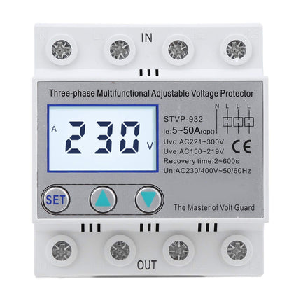 STVP-932 Adjustable Voltage Protector Multifunctional Voltage Protector Adjustable Voltage Protector LCD Undervoltage Protection Overvoltage Protection 230V/400VAC(50A)