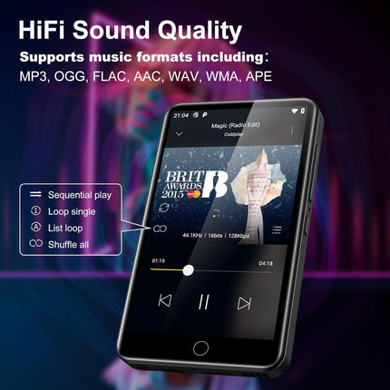 MP3-mängija Spotifyga, ZAQE 80 GB MP3-mängija Bluetoothi ​​ja WiFi-ga, MP3-mängija Amazon Musicuga, Audible, Deezer, 4-tolline puutetundlik ekraan, MP4-mängija lastele (must)
