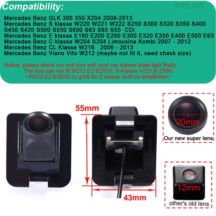 20 mm HD objektiiviga veekindel auto tahavaatekaamera numbrimärgi tulede kaamera Mercedes Benz C ES GLK klassile 300/350/S400/S500/S600/X204/W204/S204/W212/W221/W216
