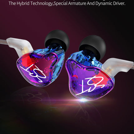 keephifi KZ ZST juhtmega KZ IEM kõrvaklapid mikrofoniga, 1BA + 1DD HiFi kõrvasisesed kõrvaklapid, mürasummutus, juhtmega, stereobass, trummar (lilla, mikrofoniga)