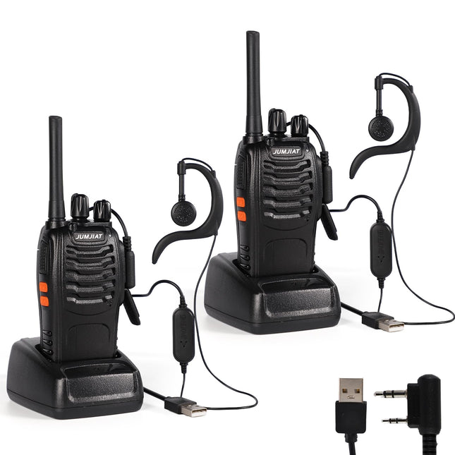 Walkie-Talkies PMR446 Long-Range with Headset, JUMJIAT Two-Way Radios Rechargeable 16-Channel Handheld Radio with Flashlight (2 Pack)