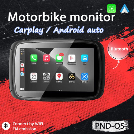 GOFORJUMP juhtmevaba CarPlay ja Android Auto 5-tolline puutetundliku ekraaniga mootorratta navigaator IPX7 veekindel mootorratta Bluetooth-ühendus