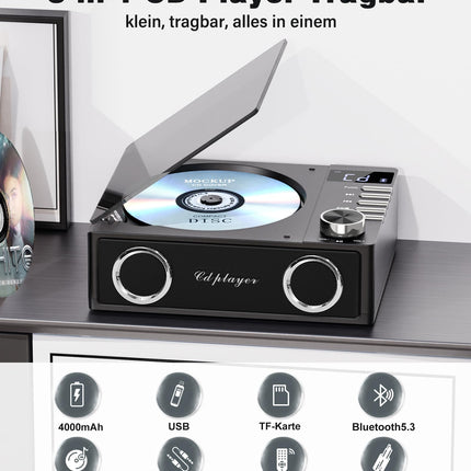 Greadio kaasaskantav CD-mängija Bluetooth 5.3-ga, 4000mAh laetav CD-mängija puldiga, HiFi heli kõlar, toetab USB, TF, AUX, LED-ekraani koju/autosse/kingituseks