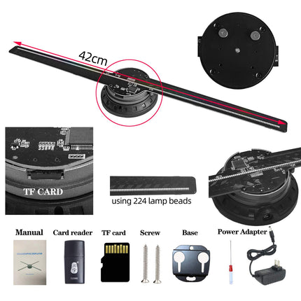 Missyou 42CM 3D hologrammprojektor ja 700 videopoodi, HD LED 2000*1444PX eraldusvõimega hologrammprojektor, reklaamiekraan näituste, kaubanduskeskuste, seinte, kummituste, jõulude ja halloweeni jaoks