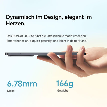 HONOR 200 Lite nutitelefon 5G kahe SIM-kaardiga NFC, 8 GB muutmälu ja 256 GB salvestusruumi, 6,7-tollise AMOLED silmasõbraliku ekraaniga Android 14, 108 MP + 50 MP, Magic Capsule, 4500 mAh, südaöömust
