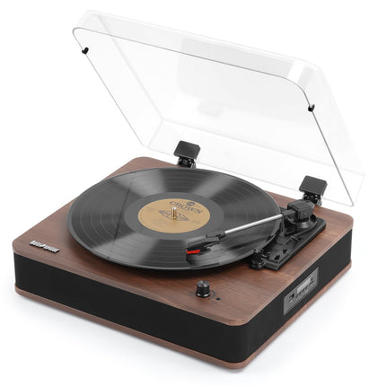Retrospiler Record Player, Bluetooth Input and Output Turntable with Built-in Speakers, FM Radio, Vinyl MP3 Recording, USB and SD Playback, LED Screen, Walnut