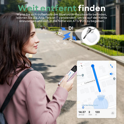 ATUVOS Air Tag võtmeotsija 2 tk pakis, nutikas jälgija, mis ühildub Apple Find My rakendusega (ainult iOS, Android ei ole toetatud), Bluetooth-võtmeotsija pagasi/kohvrite/kottide jaoks, vahetatav aku
