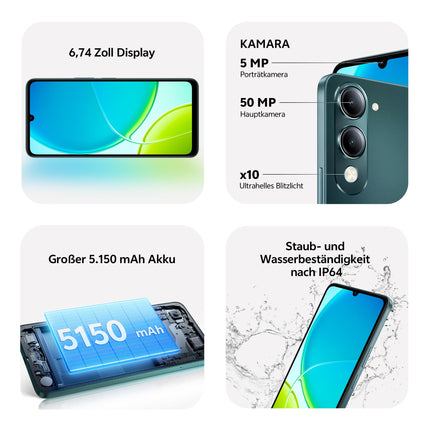 VIVO Y29s 5G nutitelefon ilma lepinguta, 6G+256G, 6,74” LCD-ekraan, 90Hz värskendussagedus, 50MP põhikaamera, 5150 mAh aku, IP64, kahe SIM-kaardi pesa, microSD, üliere taskulamp, tehisintellektiga Androidiga mobiiltelefon
