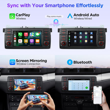 XTRONS 7-tolline QLED IPS Android 14 autoraadio Qualcomm 665 Octa Core 8GB 256GB sisseehitatud 4G LTE automäng Android Auto HDMI väljund WiFi GPS Bluetooth 5.0 valikuline DAB OBD BMW E46 Rover 75 ZT jaoks