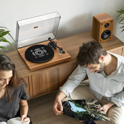 Qlearsoul SoulBox S1 plaadimängija stereokõlaritega, Bluetooth-plaadimängija, vinüülplaadimängija integreeritud eelvõimendiga, S-kujuline toonarm, 33/45 p/min