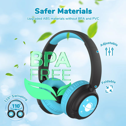 iClever Bluetooth headphones for kids, 60-hour battery life, 74/85 dBA volume limit, stereo sound, Type-C, Bluetooth 5.4, wireless over-ear children's headphones with microphone for tablet/travel, black/green