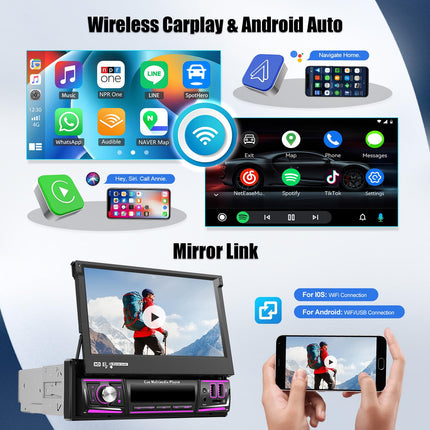 [4+64GB] SIXWIN 1 DIN Android 13 autoraadio Carplay, Android Auto Mirrorlinki, 7-tollise puuteekraan, pikendatav, manuaalne WiFi, GPS, Bluetooth, RDS/FM 32EQ, USB, TF