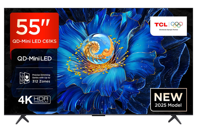 TCL 55C61KS 55-tolline QD-Mini LED-teler, 4K UHD, nutikas Google TV Dolby Atmosega, Onkyo 2.1 helisüsteem, Game Master