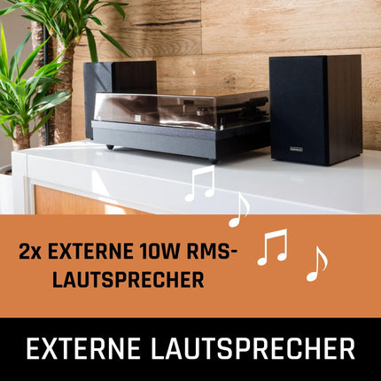 Lenco LS-300 - Hi-Fi plaadimängija Bluetoothiga - Väliste kõlaritega 2 x 10 W RMS - Rihmülekanne - Automaatne seiskamine - MDF-korpus - Must, LS-300 must