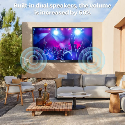SYLVOX 75-tolline õueteler, IP55 veekindlus, 1000 nitti, 4K UHD HDR10, nutikas Android-teler Dolby Audio, DVB-T2/S2, HBBTV ja Google Assistantiga. Ilmastikukindel televiisor terrassile, aeda ja äripindadele.