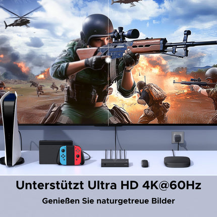 UGREEN HDMI-lüliti 3 sisse 1 väljund 4K@60Hz, HDMI-jaotur puldiga, toetab HDR10+ CEC HDCP2.2, ühildub lülitiga PS5/4/3 Xbox Blu-ray-mängijaga