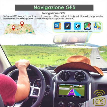 iFreGo Android 14 Apple CarPlay ekraan, Android Auto ekraan 7" GPS 2 DIN autoraadio Bluetooth 5.1 Car Play ekraan puutetundliku ekraaniga WiFi, 7 värvilise tulega, telefoni link, RDS, Type-C