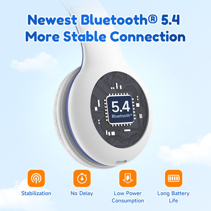 EarFun Bluetooth kõrvaklapid lastele, 85/94dB helitugevuse reguleerimine, HiFi heli, HD mikrofon, 40 tundi aku tööiga, kokkupandavad, reguleeritavad, juhtmevabad Bluetooth kõrvaklapid lastele kooli/reisimiseks/arvuti jaoks, valged