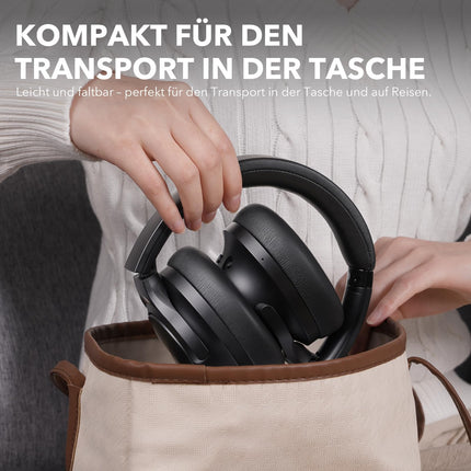 1Mii Y8 juhtmevabad Bluetooth-kõrvaklapid, hübriidne aktiivne mürasummutus, LDAC kõrglahutusega heli, 75 tundi mänguaega, mugav istuvus ja kokkupandavad kõrvaklapid - süsimustad
