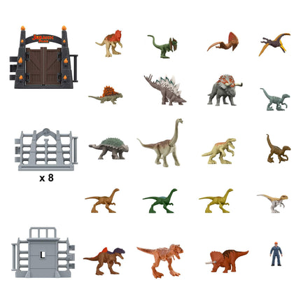 JURASSIC WORLD 30th Anniversary Advent Calendar - 24 doors with mini dinosaurs, human figures, and parts for an exciting play area, for children ages 4 and up, HTK45