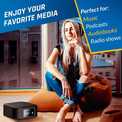 KLIM Boombox E1 raadio CD-mängijaga - bassivõimendi ja subwooferiga - FM-raadio, MP3, Bluetooth, AUX, USB, CD-mängija - kaasaskantav CD-mängija juhtmevaba režiimi ja laetava akuga - puldiga