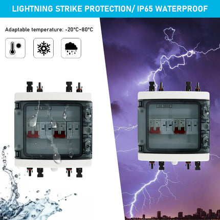 Ülepingekaitse PV, DC 40A/1000V lahklüliti, piksekaitselüliti (2 sisse ja 2 välja), päikesepaneelide ühenduskarp IP65 veekindlusega