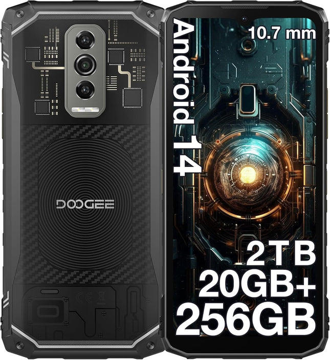 DOOGEE Blade 10 Ultra välistingimustes kasutatav mobiiltelefon ilma lepinguta Android 14, 20GB+256GB/2TB TF õues kasutatav nutitelefon, 6.56 tolli HD+ ehitusplatsi telefon 10.7mm üliõhuke, 50MP+8MP, 5150mAh, IP68 veekindel/NFC/Face ID/GPS