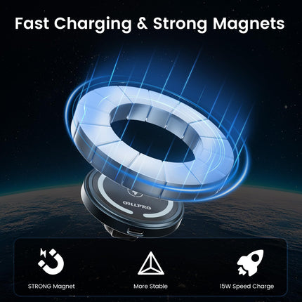 OHLPRO Compatible with MagSafe Car Mount Charger, Car Phone Holder with Charging Function for iPhone 16 Pro Max/16 Pro/16 Plus/15/14/13/12 Series, Magnetic Car Phone Holder Wireless Car Holder