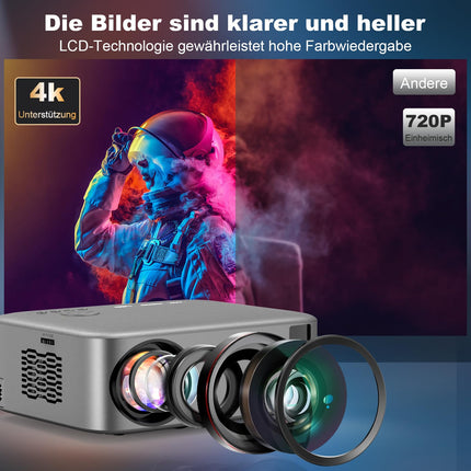 [Electric Focus] FRESHDEW projektor, 5G WiFi projektor Bluetooth Native 1080P projektoriga, 26000L LCD tehnoloogiaga kodukino välistingimustes kasutamiseks/kodukino videoprojektor statiiviga iOS/Android/TV Stick jaoks