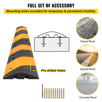 VEVOR Rubber Cable Bridge, Set of 2, 2-Channel Speed ​​Bump, Modular Speed ​​Bump with a Load Capacity of 9980 kg, 102 x 30 x 6 cm Garage Speed ​​Bump for Asphalt, Concrete &amp; Gravel Driveways
