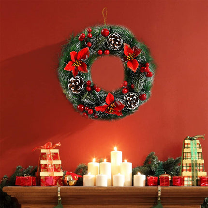 Christmas wreath, artificial Christmas wreath for the door, Christmas door wreath decoration with Santa Claus, flocked red berries, pine cones, for front door outdoor, decoration wreath