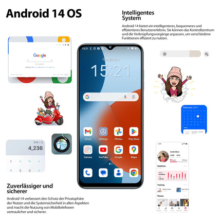 OUKITEL C36 mobiiltelefon ilma lepinguta, 12 GB + 128 GB / 1 TB laiendatav, 5150 mAh 6,56" HD+ ekraan, Android 14, odav nutitelefon, 4G, kaheksatuumaline protsessor, 13 MP panoraamkaamera, kaks SIM-kaarti, 3 pesa, WiFi