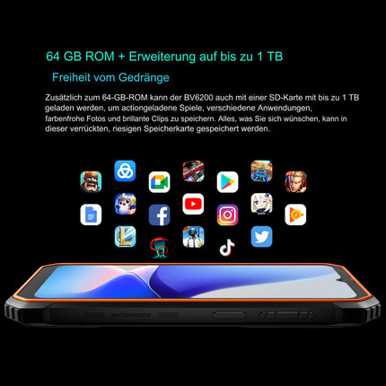 Blackview BV6200 - õuemobiiltelefon - nutitelefon 6,5-tollise ekraaniga - 64 GB ROM, 4 GB RAM - Android 13 - võimas 13 000 mAh aku - 13 MP kaamera - must